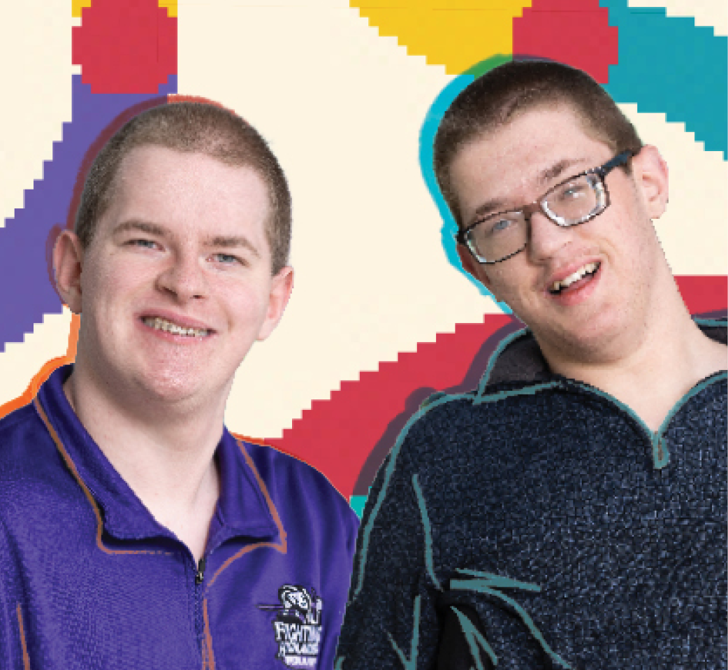 Two older teenage brothers on a colorful abstract background